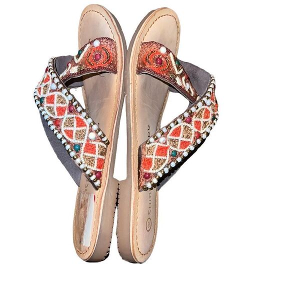 Chinese Laundry Brown Beaded Sandals Size 6 - Picture 4 of 6